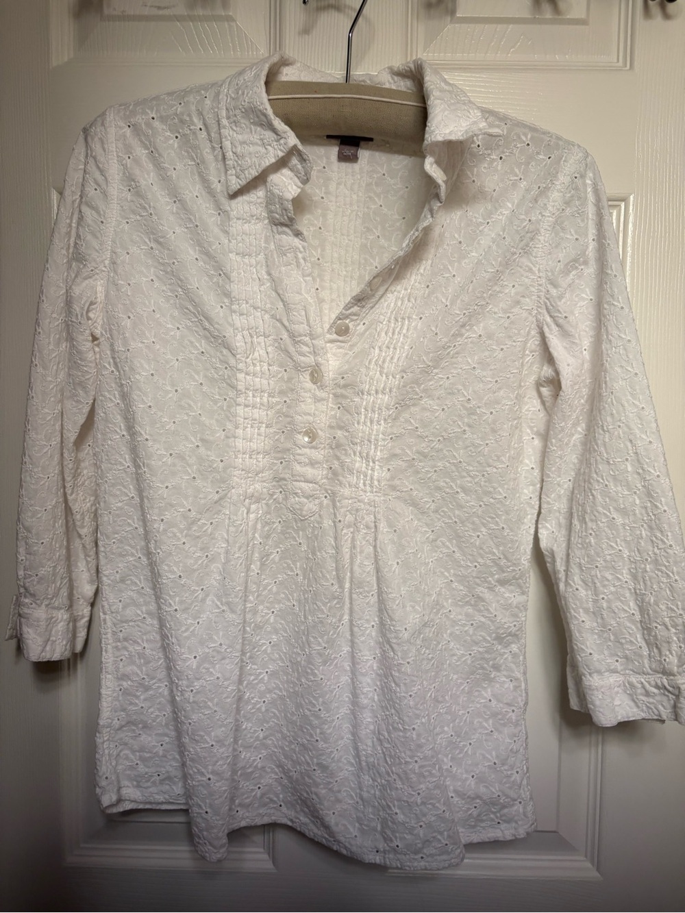 J. Jill White Eyelet Embroidered Tunic Blouse XS Cottagecore Boho